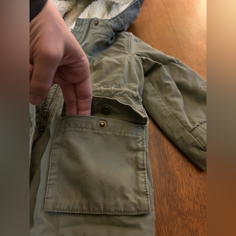 GAP Sherpa-Lined Utility Parka Jacket | Girls 2T | Canvas Style Barn Coat - Picture 5 of 11